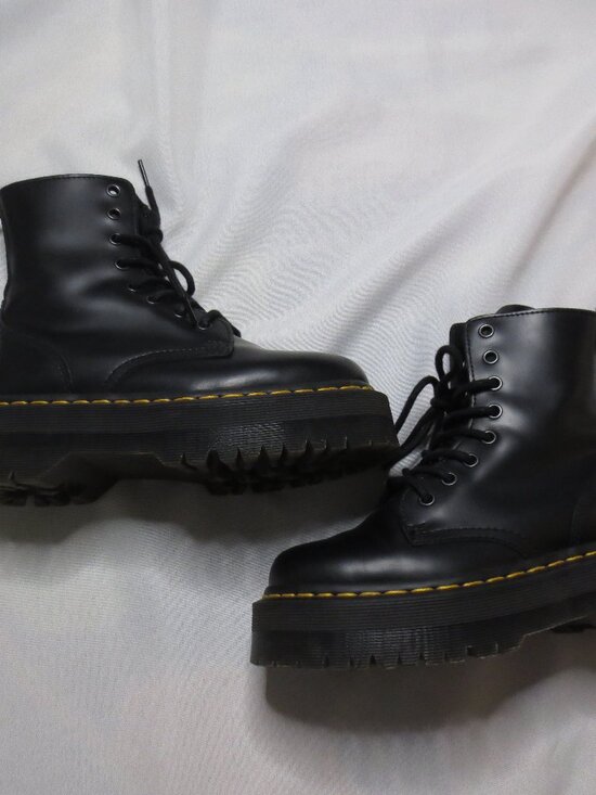 DR. MARTENS boots JADON air wair BLACK smooth leather COMBAT platform SIZE 4 main image 6